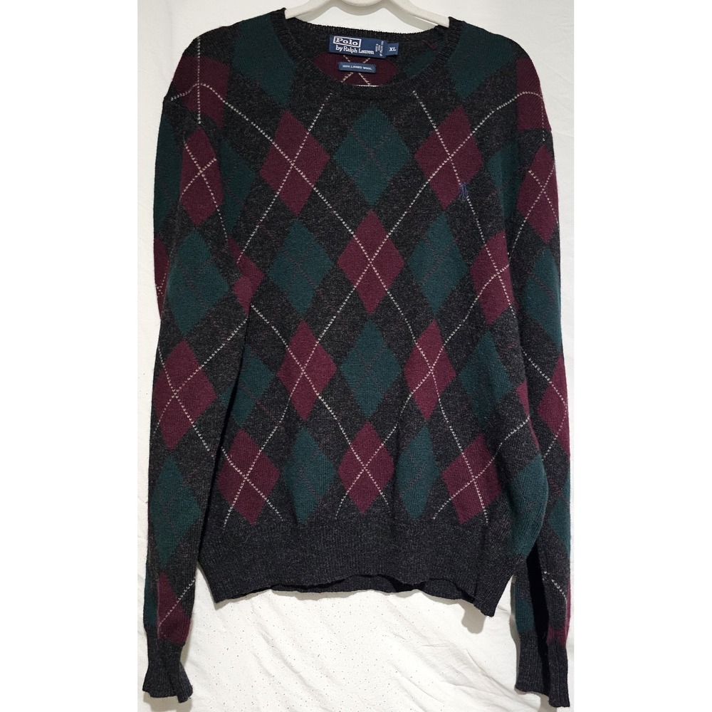 Vintage Polo Ralph Lauren 100% Lambs Wool Sweater Diamond Print Size XL